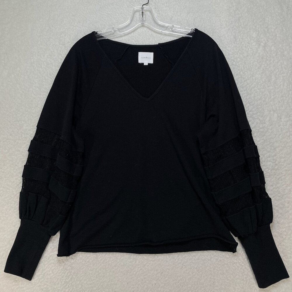 Sundays Size 1 US Size XS Black Lace Inset Sleeves With Bishop Wrist Sleeves.